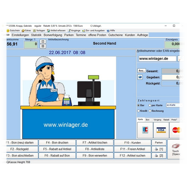 Kassenprogramm Uebersicht mit Artikelliste und Zahlungsmasken